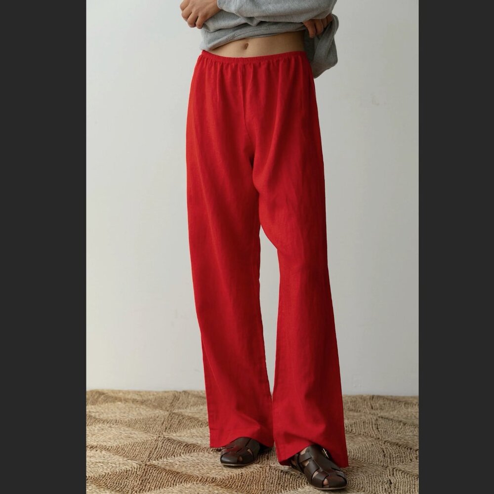 DONNI. Wide Leg Pants in Red